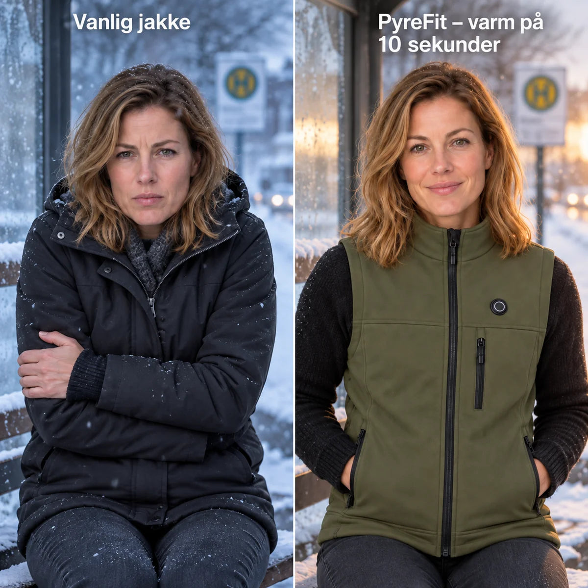 Sammenligning: vanlig vinterjakke og Allora med varme