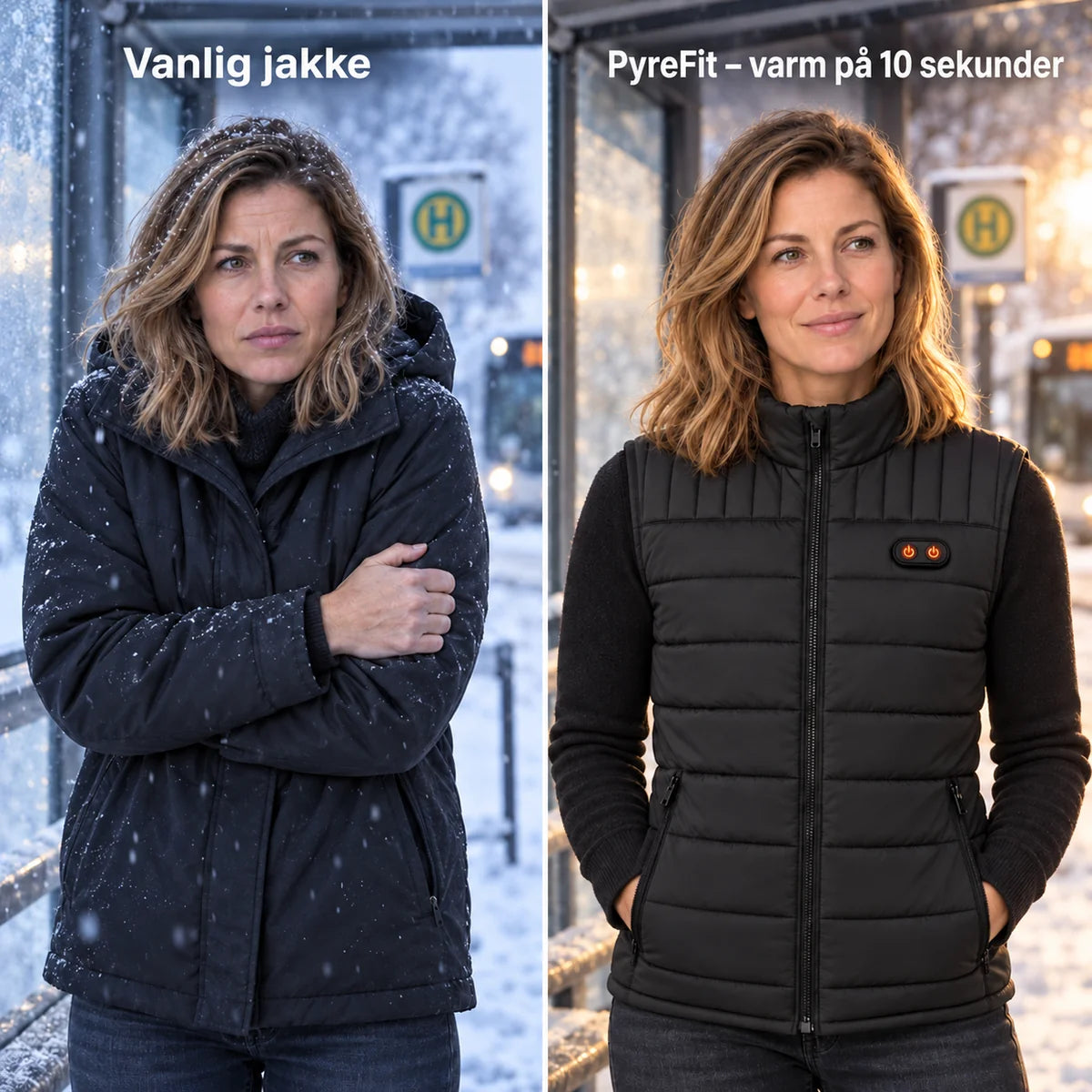 Sammenligning: vanlig vinterjakke og Matrixor med varme