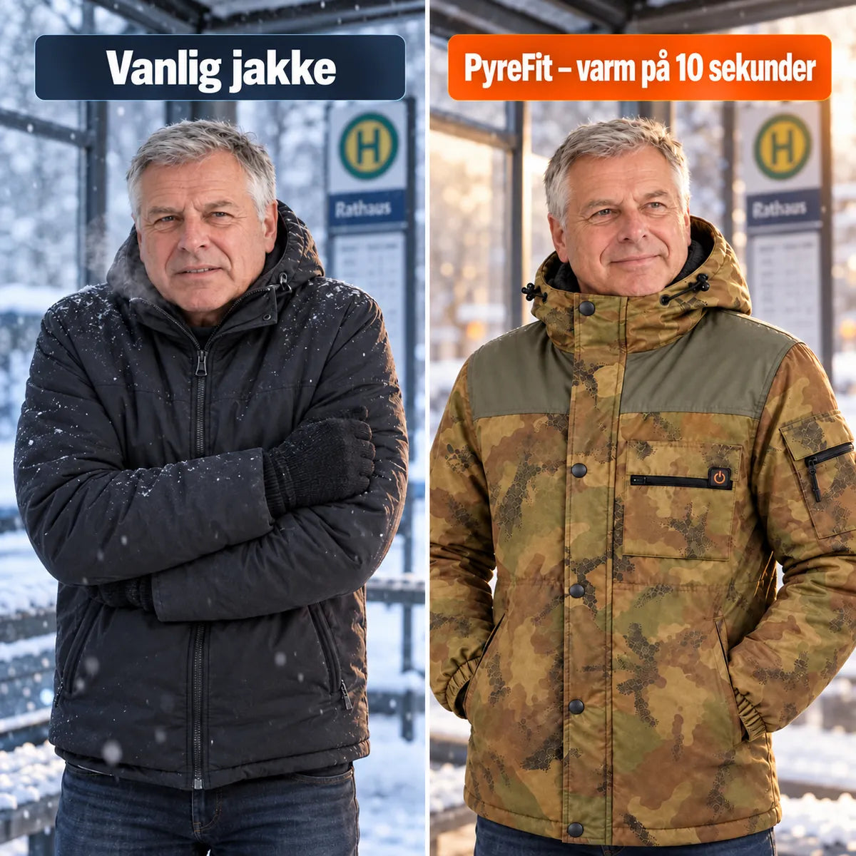 Sammenligning: vanlig vinterjakke og Mistro med varme