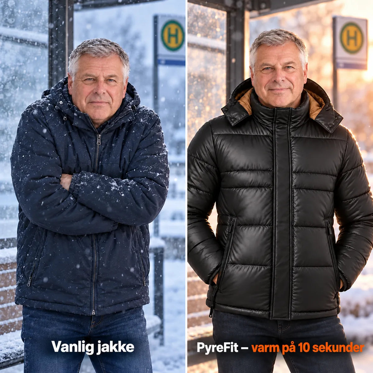 Sammenligning: vanlig vinterjakke og Norvia med varme