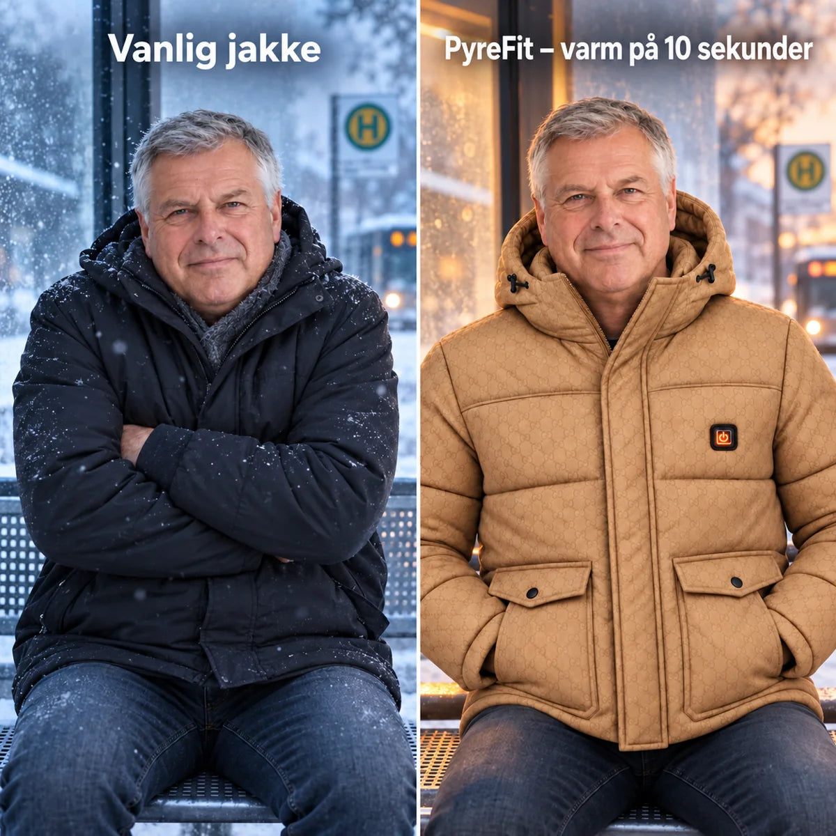 Sammenligning: vanlig vinterjakke og Orielle med varme