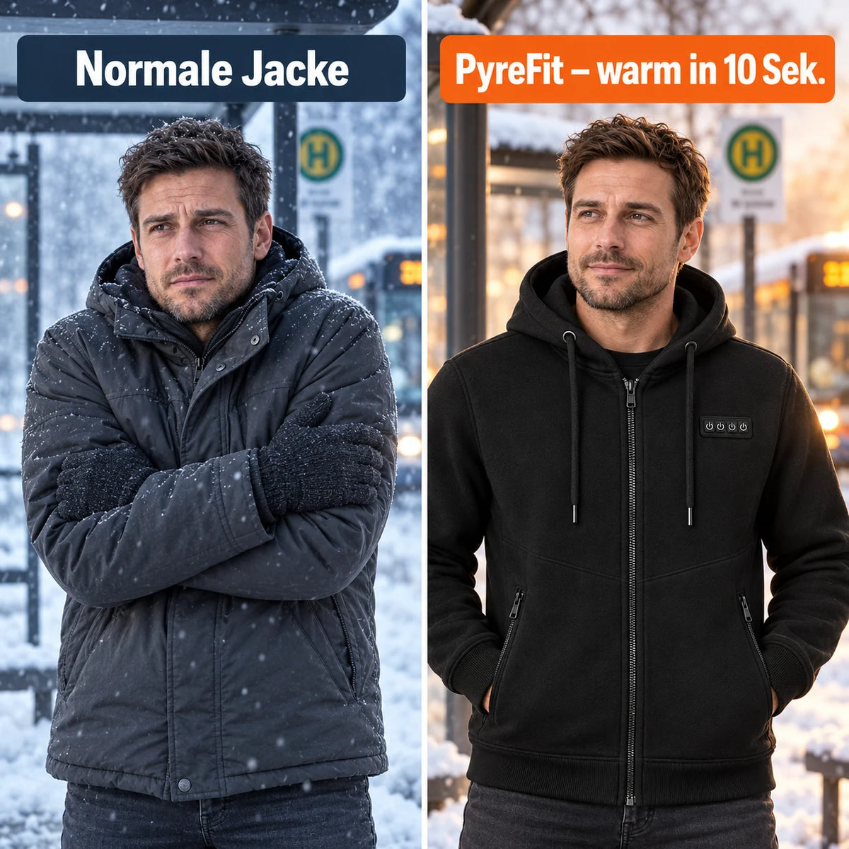 Sammenligning: vanlig vinterjakke og Kernor med varme