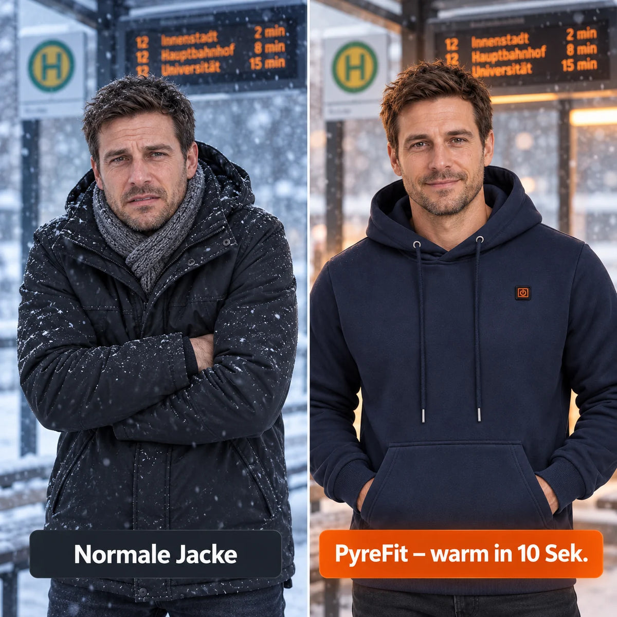 Sammenligning: vanlig vinterjakke og Zippa med varme