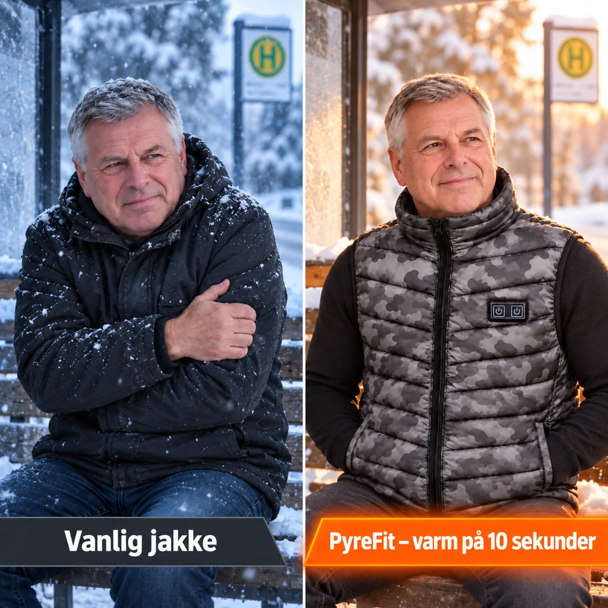 Sammenligning: vanlig vinterjakke og Piloto med varme
