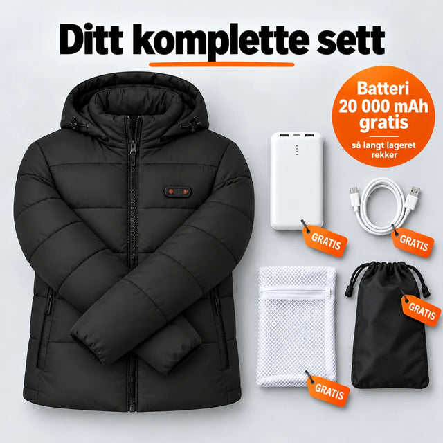 Komplett sett: Nordik, powerbank på 20 000 mAh, vaskepose og oppbevaringsveske