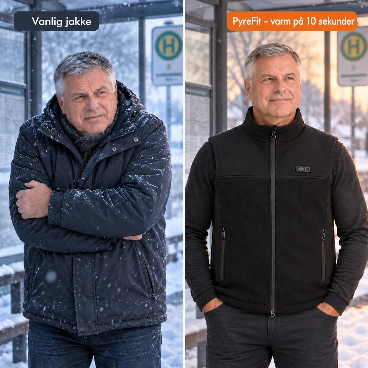 Sammenligning: vanlig vinterjakke og Tarnor med varme