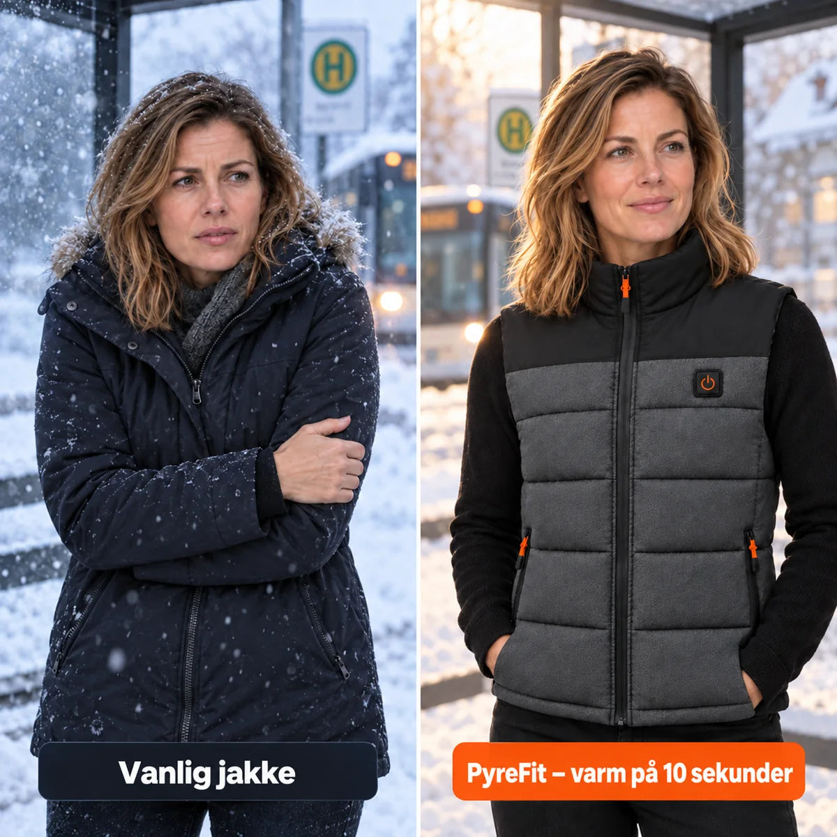 Sammenligning: vanlig vinterjakke og Trailon med varme