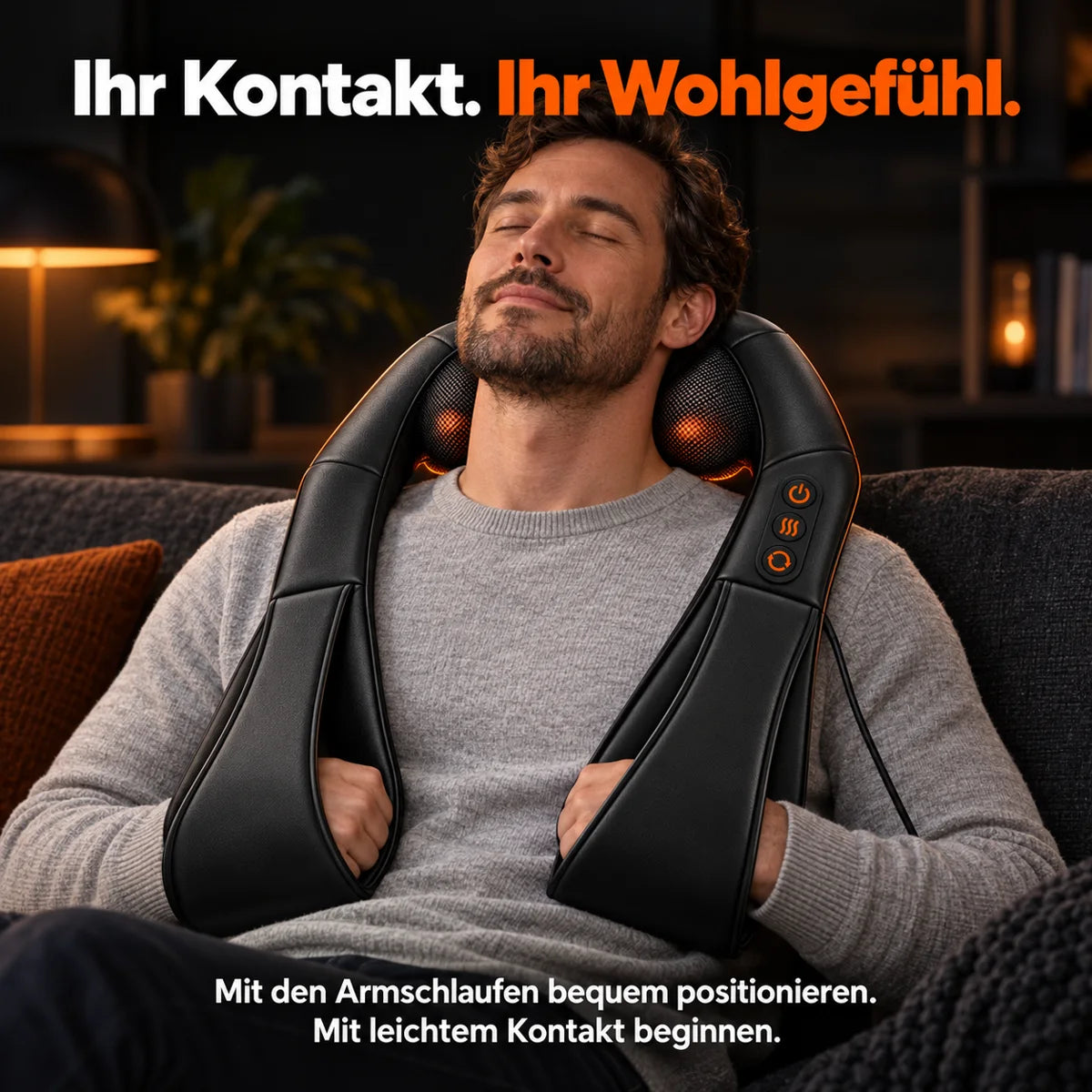 Shiatsu-massasjeapparat: juster kontakten med armstroppene