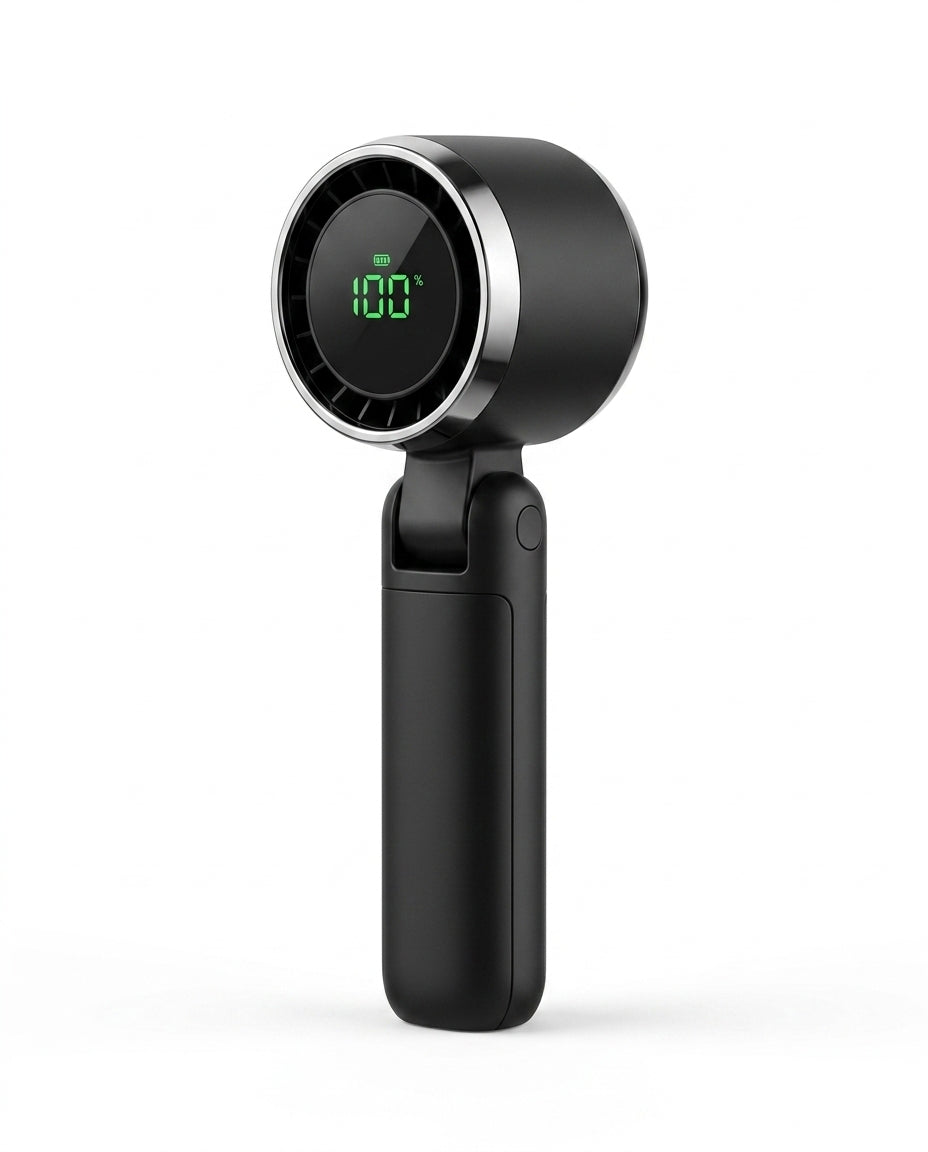 Håndvifte med turbo og digital skjerm – sammenleggbar og lades via USB-C – produktbilde 1
