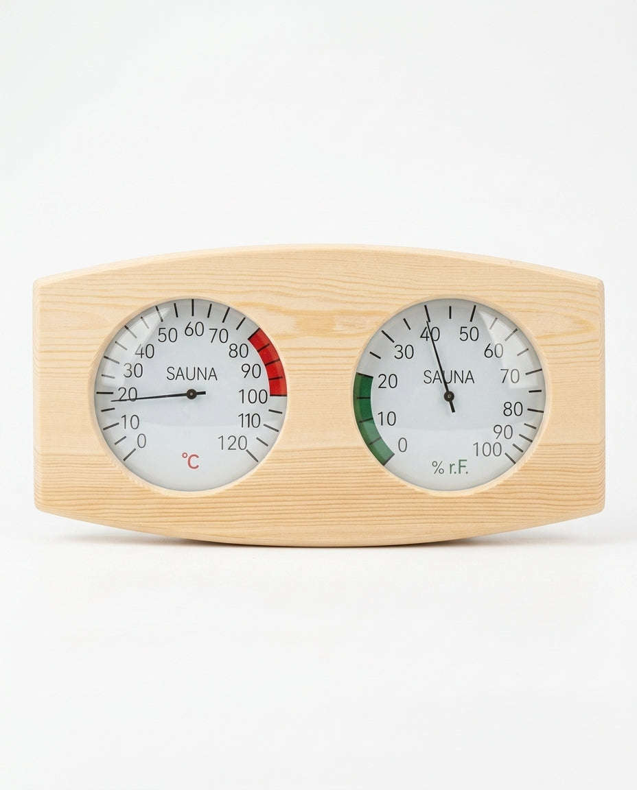 Badstutermometer og hygrometer i tre – varme og luftfuktighet med ett blikk – produktbilde 1