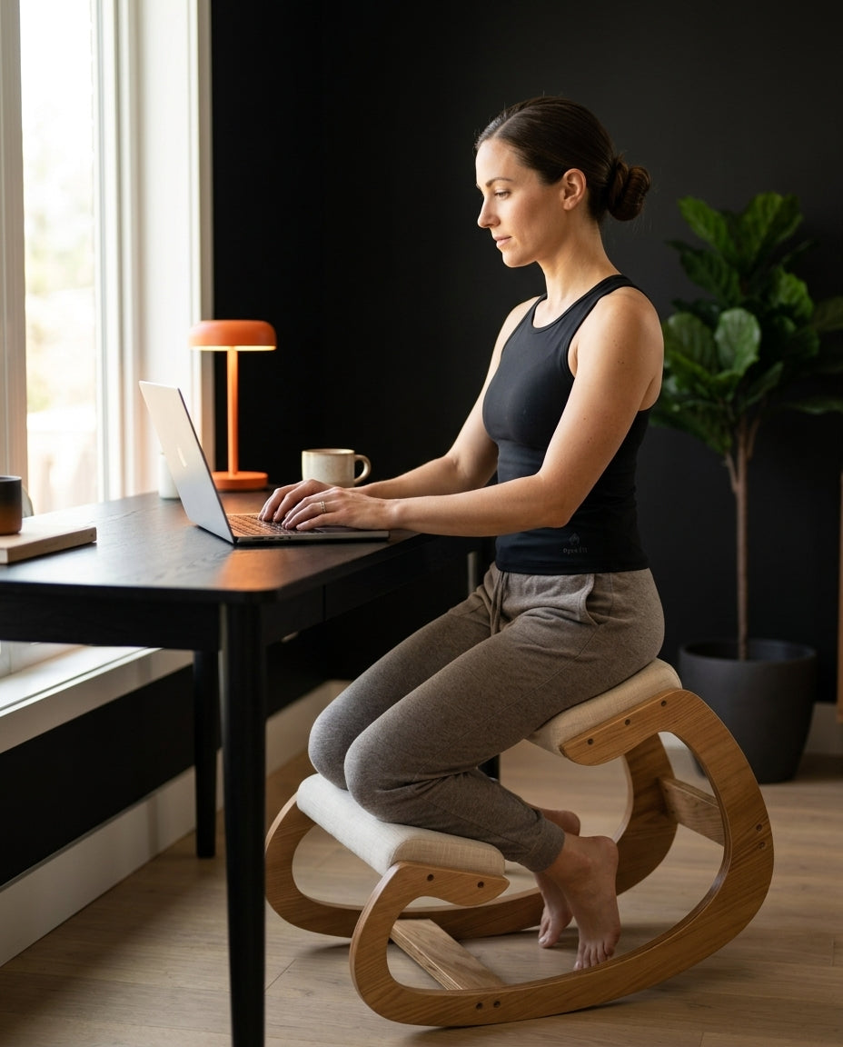 Ergonomisk knestol med polstring – oppreist holdning ved pulten – produktbilde 2