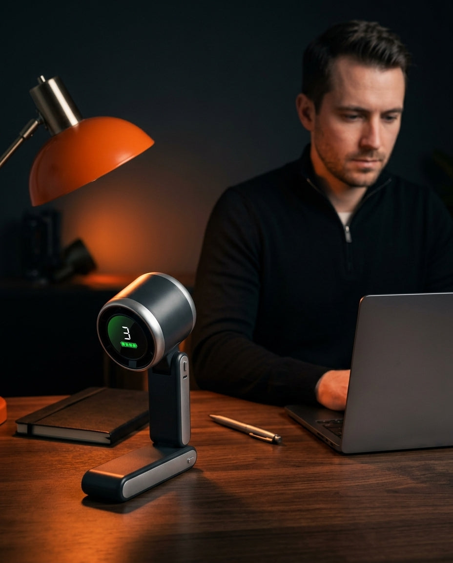 Håndvifte med turbo og digital skjerm – sammenleggbar og lades via USB-C – produktbilde 4