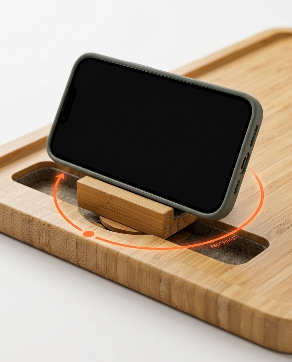Sofabrett for armlenet med dreibar mobilholder – håndfri komfort i sofaen – produktbilde 5
