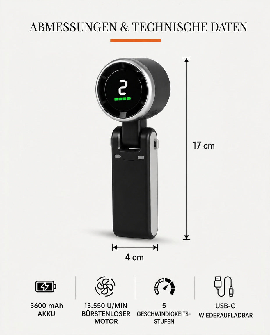 Håndvifte med turbo og digital skjerm – sammenleggbar og lades via USB-C – produktbilde 9