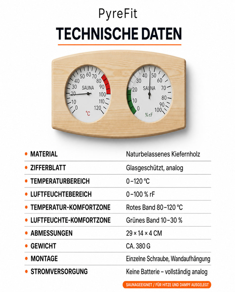 Badstutermometer og hygrometer i tre – varme og luftfuktighet med ett blikk – produktbilde 9
