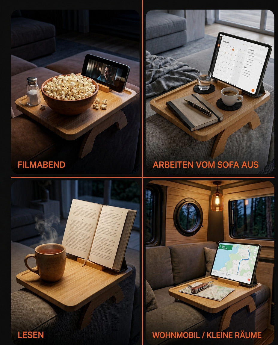 Sofabrett for armlenet med dreibar mobilholder – håndfri komfort i sofaen – produktbilde 9