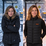 Sammenligning: vanlig vinterjakke og Aurina med varme