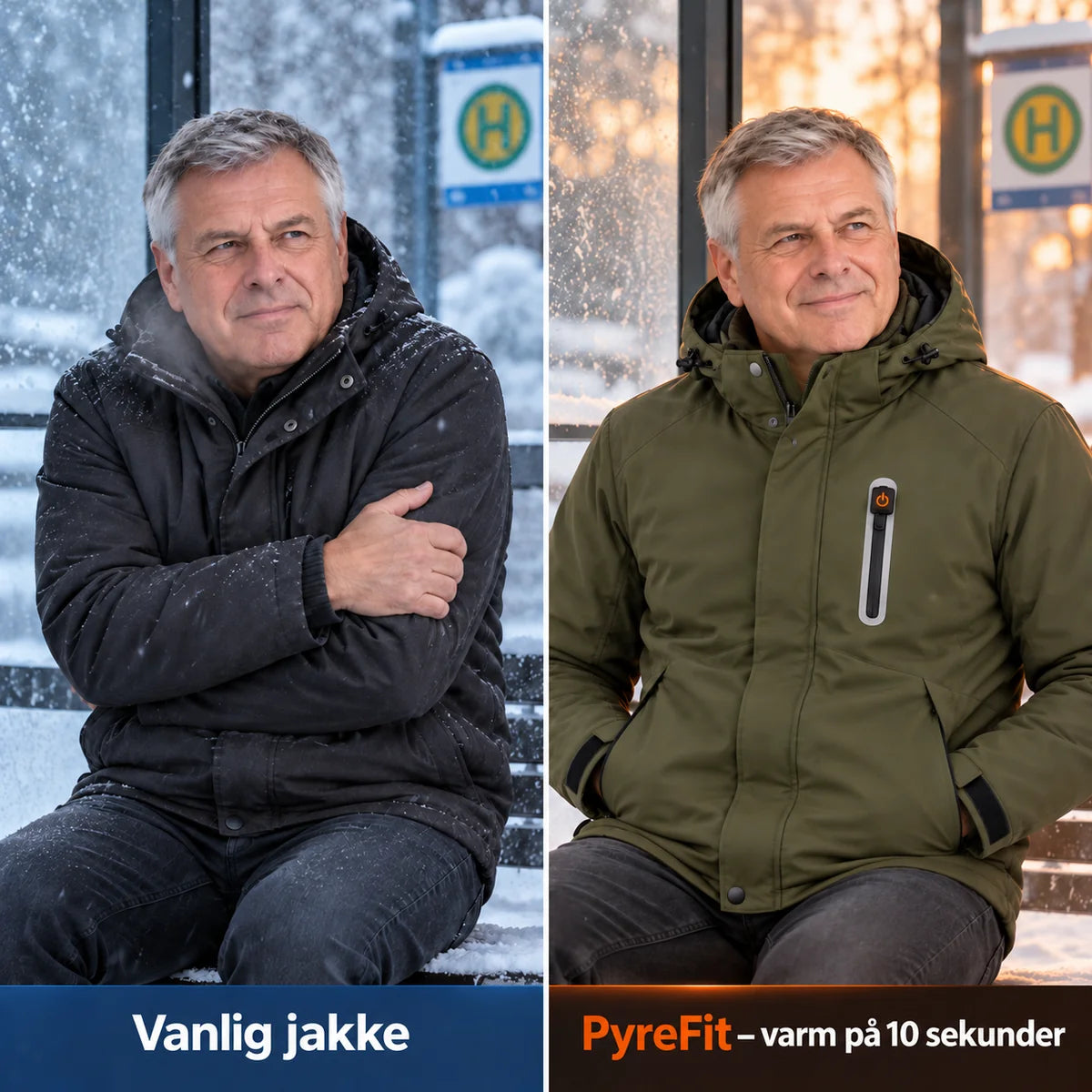 Sammenligning: vanlig vinterjakke og Calvero med varme