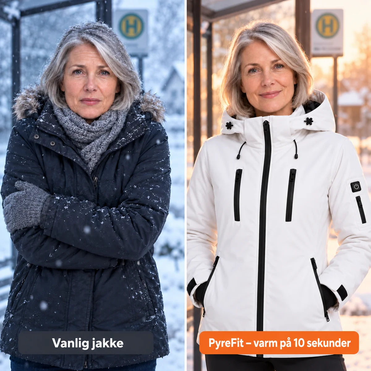 Sammenligning: vanlig vinterjakke og Glacio med varme