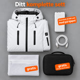 Komplett sett: Glacio, powerbank 20 000 mAh, ladekabel, vaskepose og veske