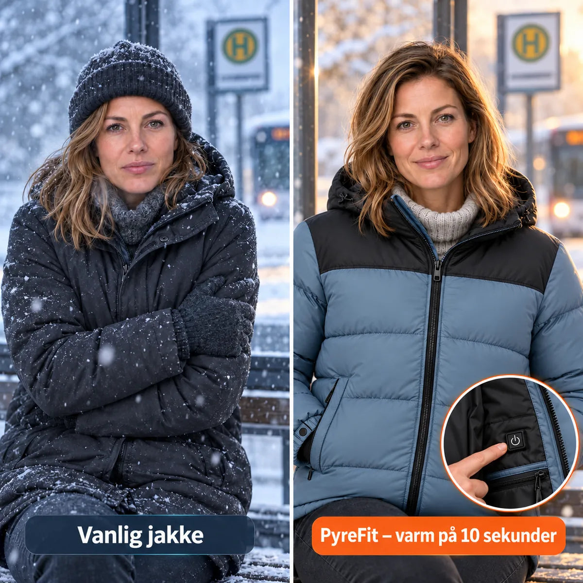 Sammenligning: vanlig vinterjakke og Gletor med varme