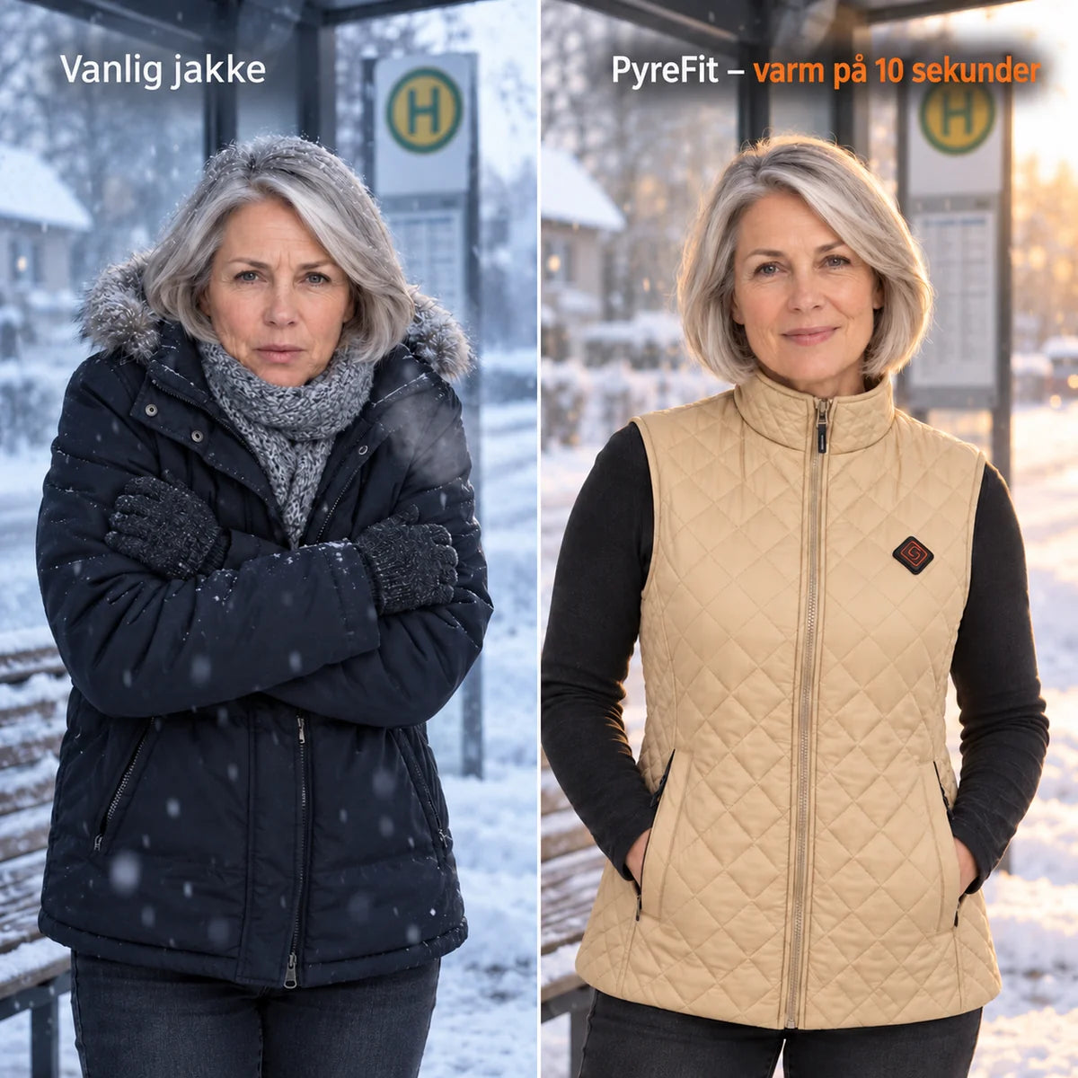 Sammenligning: vanlig vinterjakke og Librato med varme