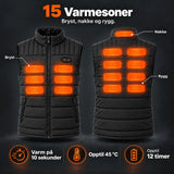 Varmevest unisex PyreFit Matrixor: 15 varmesoner på bryst, nakke og rygg