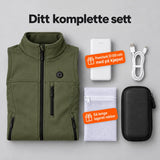 Komplett sett: Mellora, powerbank 20 000 mAh, ladekabel, vaskepose og veske