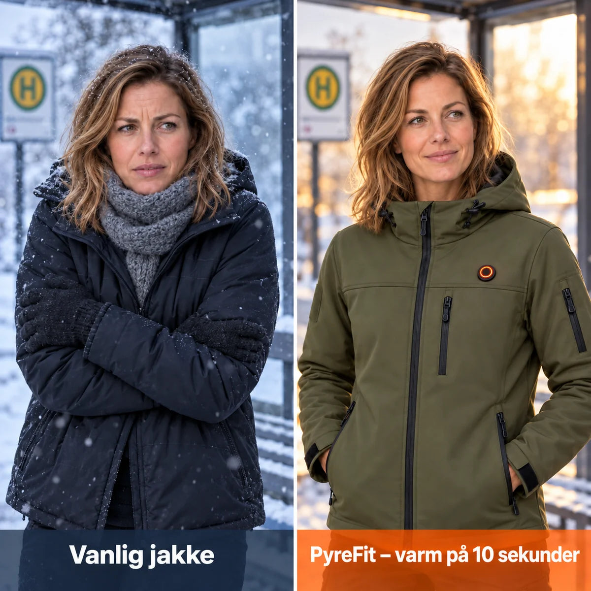 Sammenligning: vanlig vinterjakke og Novera med varme