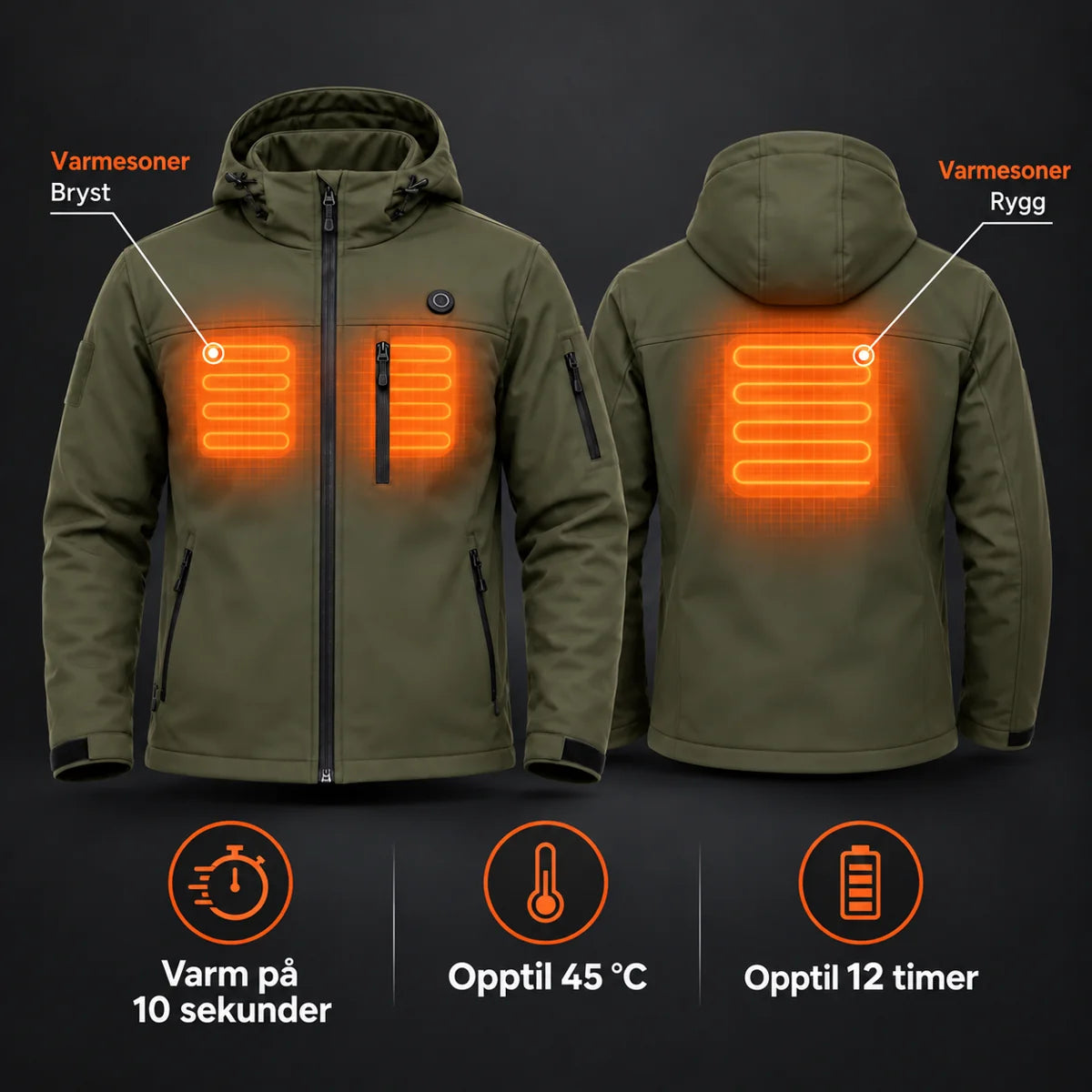 Varmejakke i softshell PyreFit Novera: varmesoner på bryst og rygg