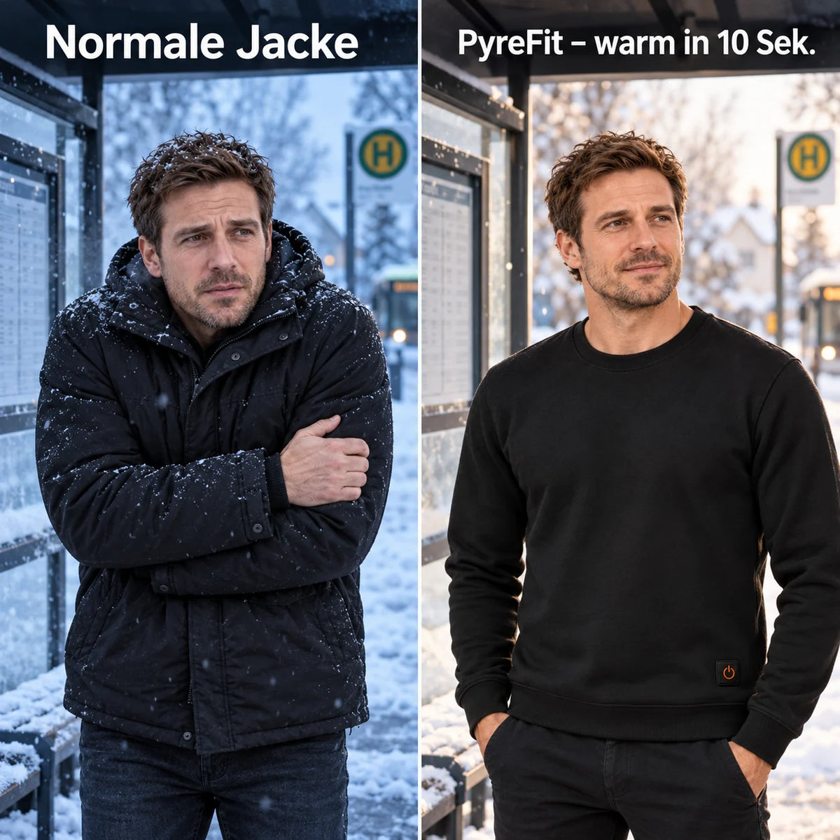 Sammenligning: vanlig vinterjakke og Aeroan med varme