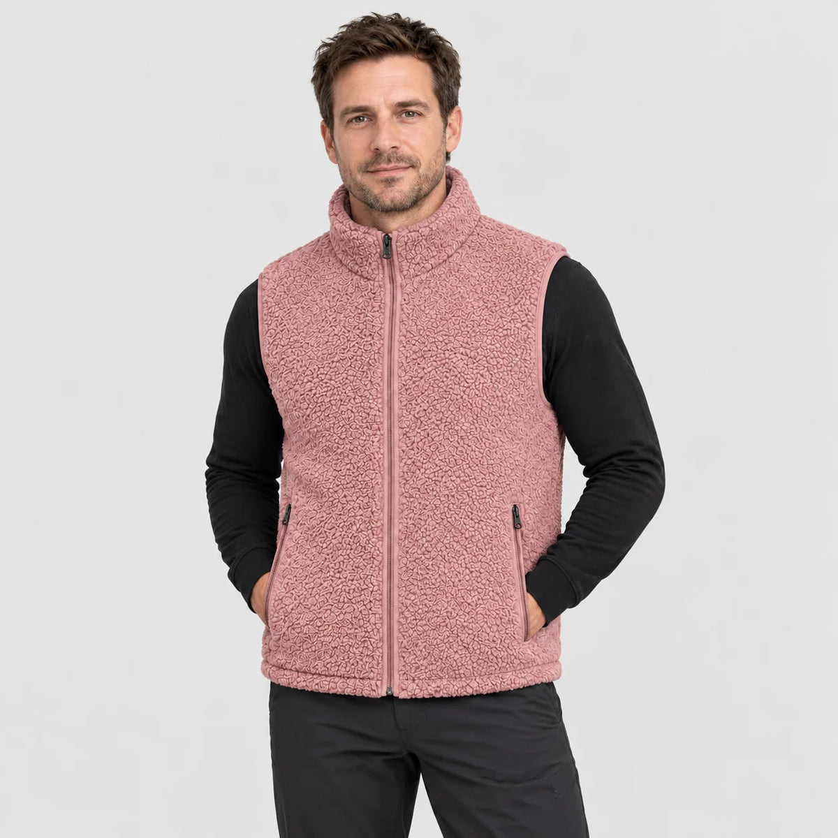 Varmevest i sherpa PyreFit Amparo i rosa, forfra