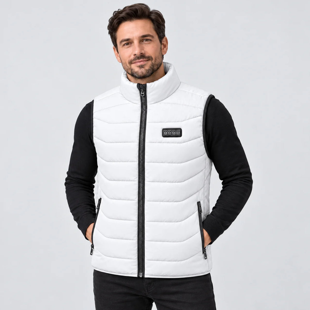 Varmevest unisex PyreFit Aurina i hvitt, forfra