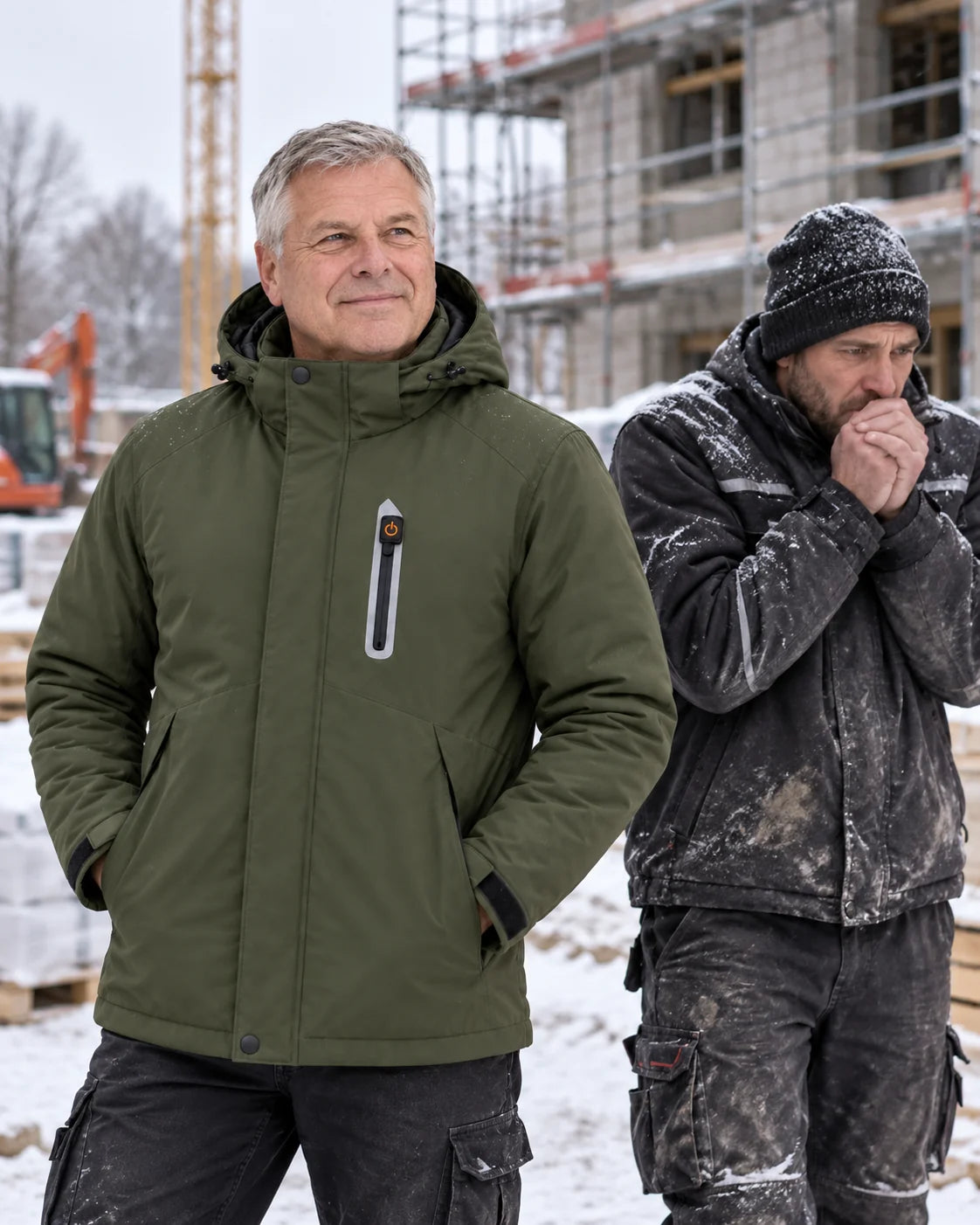 Oppvarmet parkas herre PyreFit Calvero en vinterdag: på byggeplassen