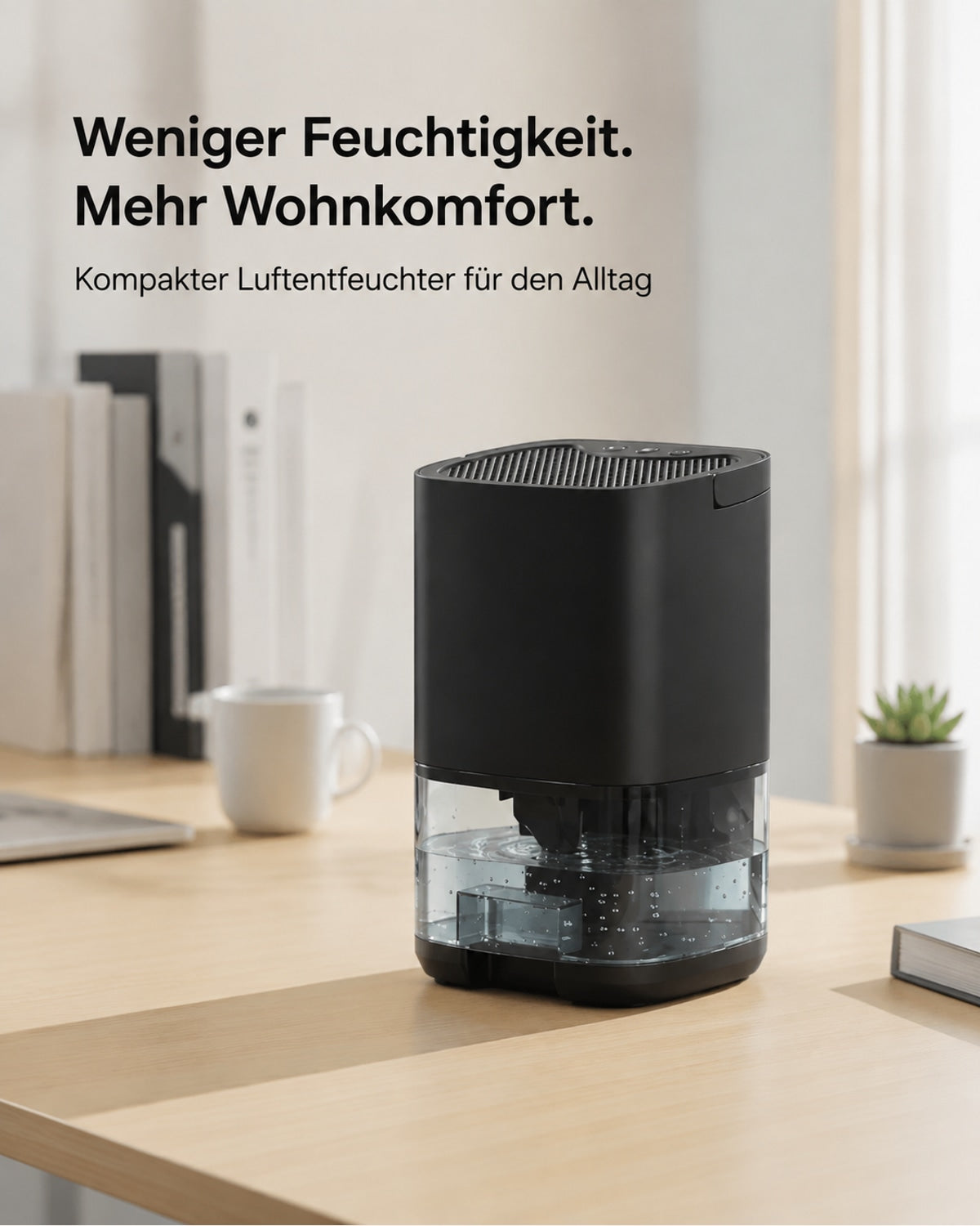 Mini-avfukter med 1-liters vanntank – svart – produktbilde 2