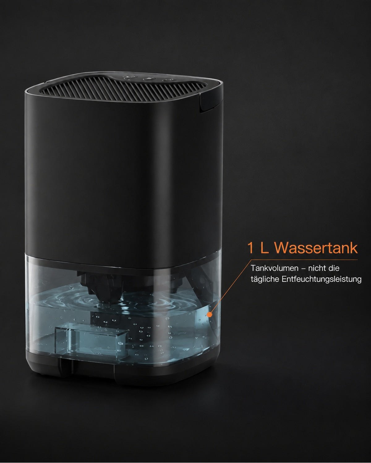 Mini-avfukter med 1-liters vanntank – svart – produktbilde 3
