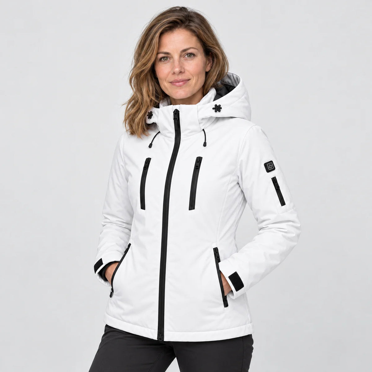 Oppvarmet parkas dame PyreFit Glacio, på modell, forfra