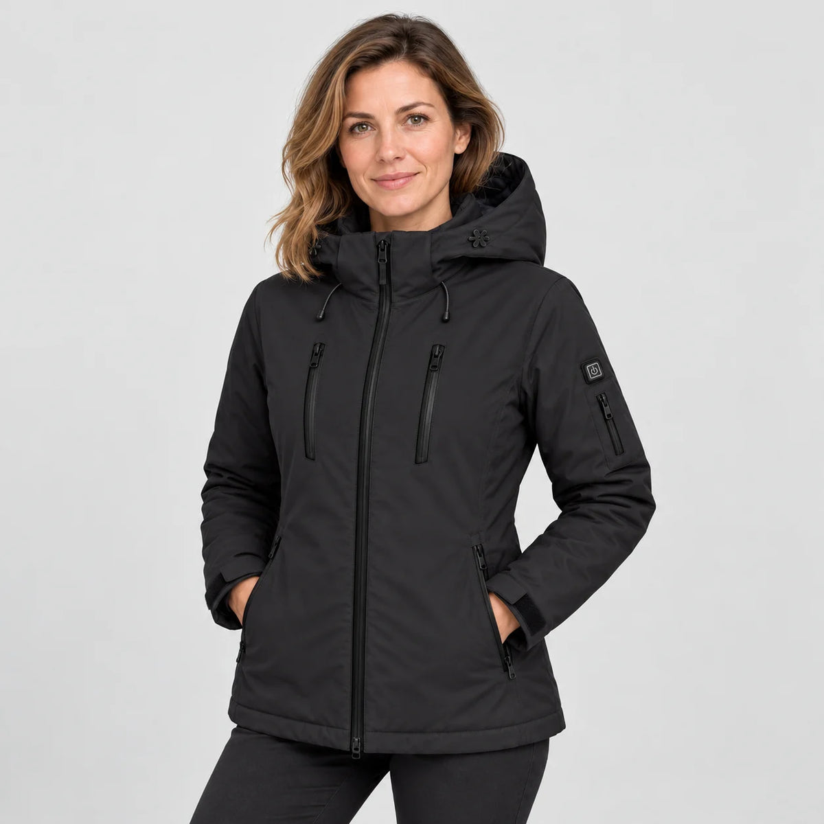 Oppvarmet parkas dame PyreFit Glacio i svart, forfra