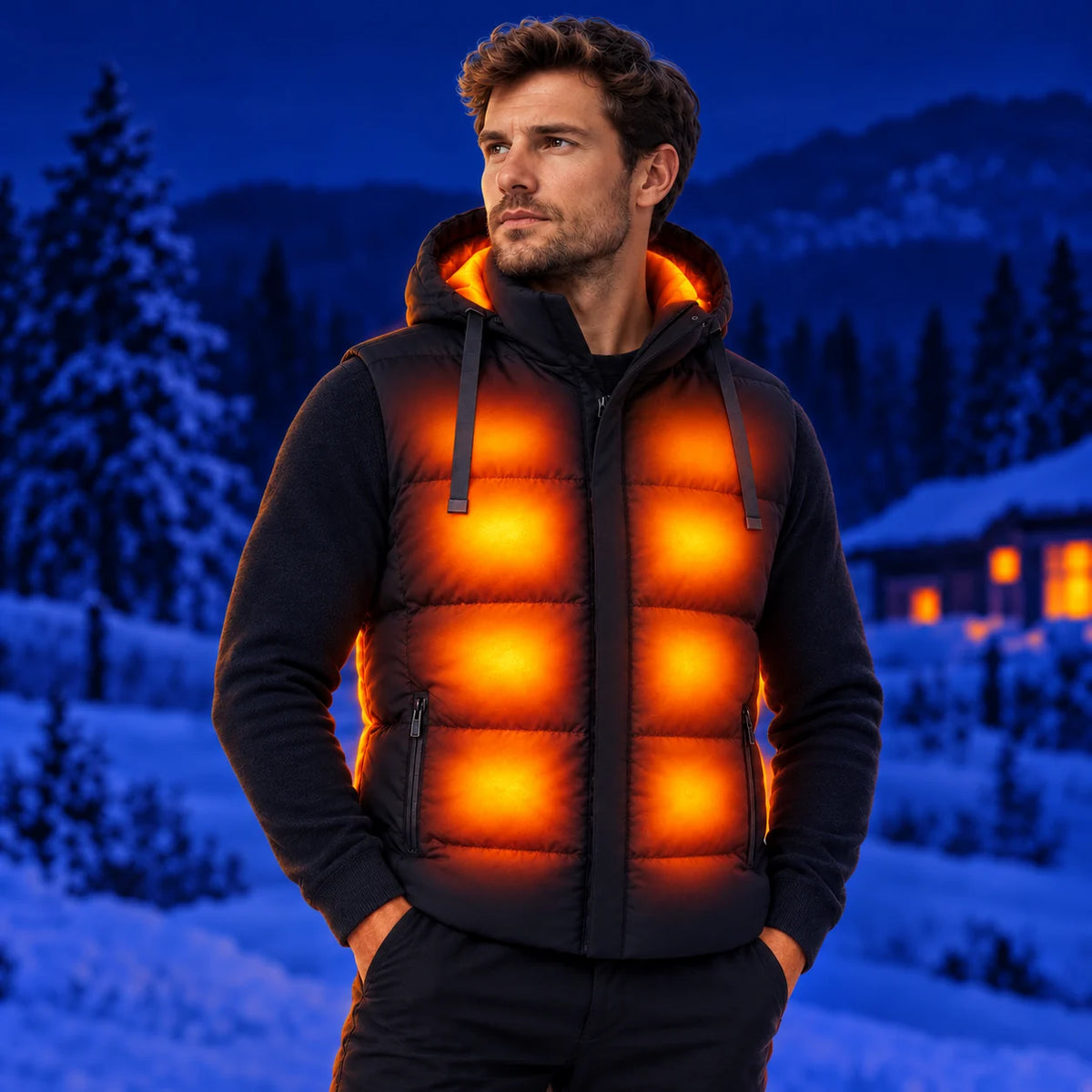 Varmevest unisex med hette PyreFit Horizonor – varme på bryst, mage, nakke og rygg