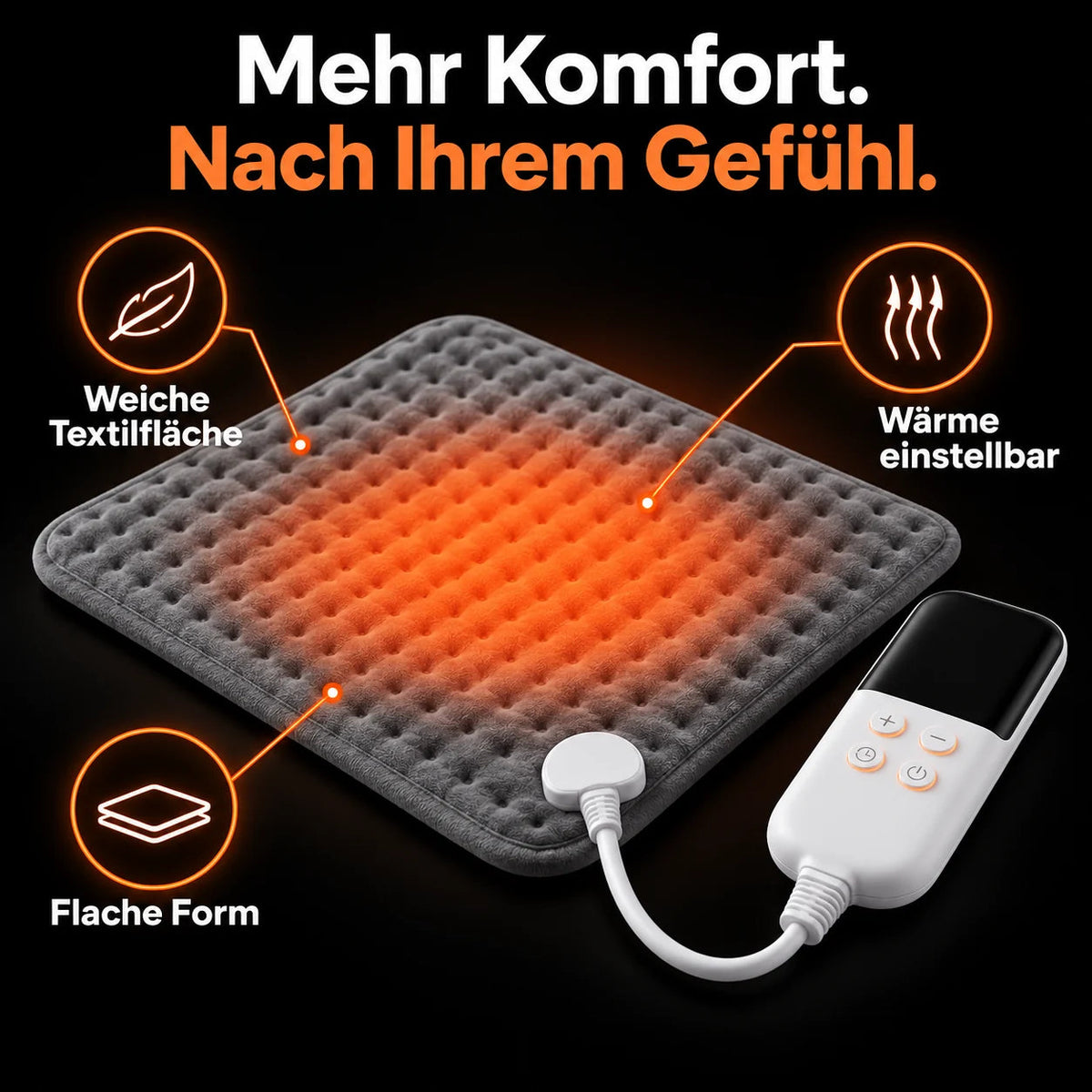 Elektrisk varmepute med myk overflate og flat form