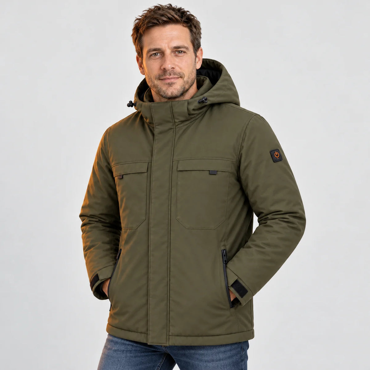 Oppvarmet parkas herre PyreFit Regaro, på modell, forfra