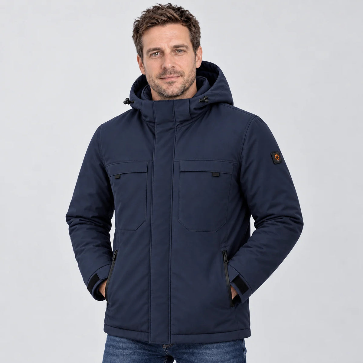 Oppvarmet parkas herre PyreFit Regaro i marineblått, forfra