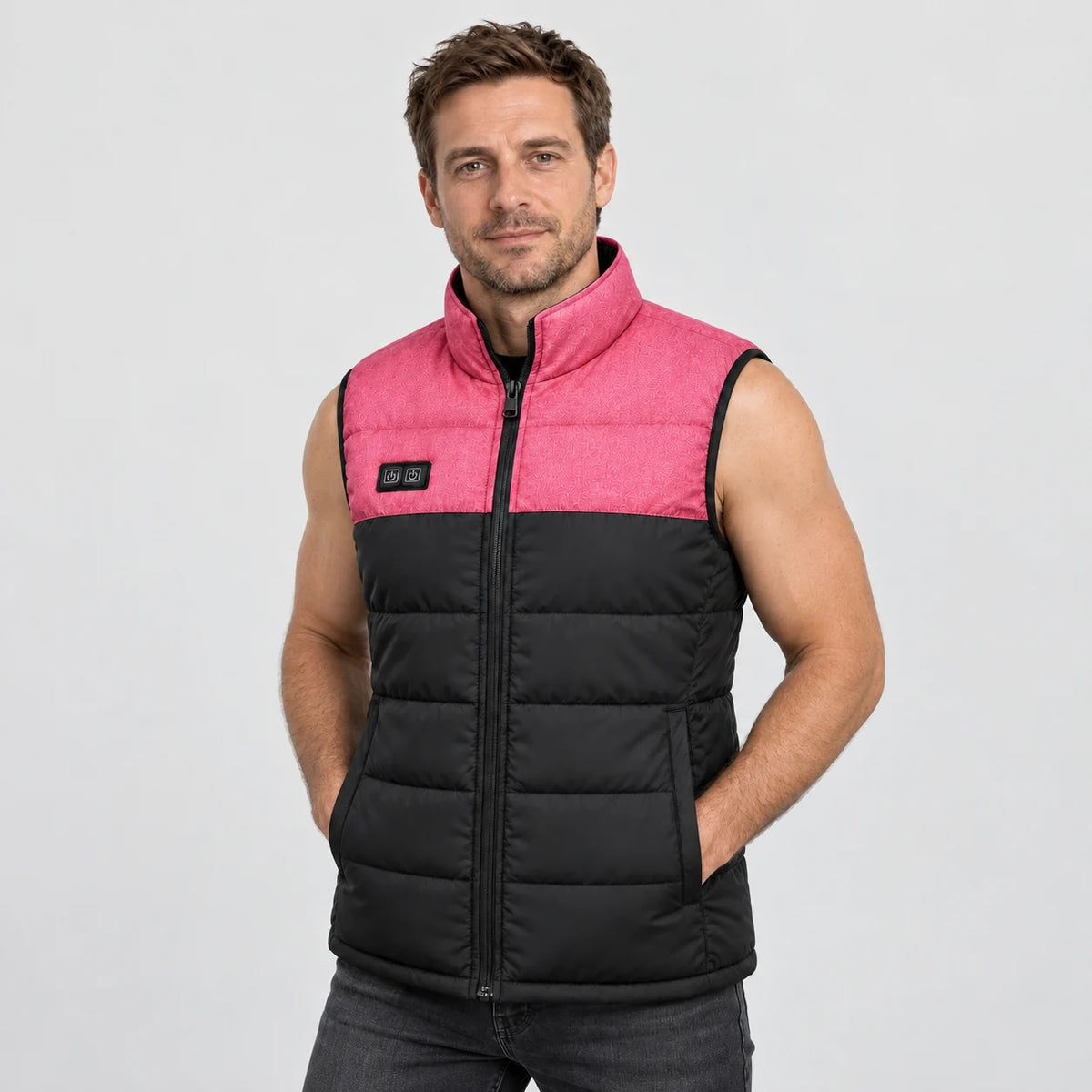 Vattert varmevest unisex PyreFit Rundor, på modell, forfra