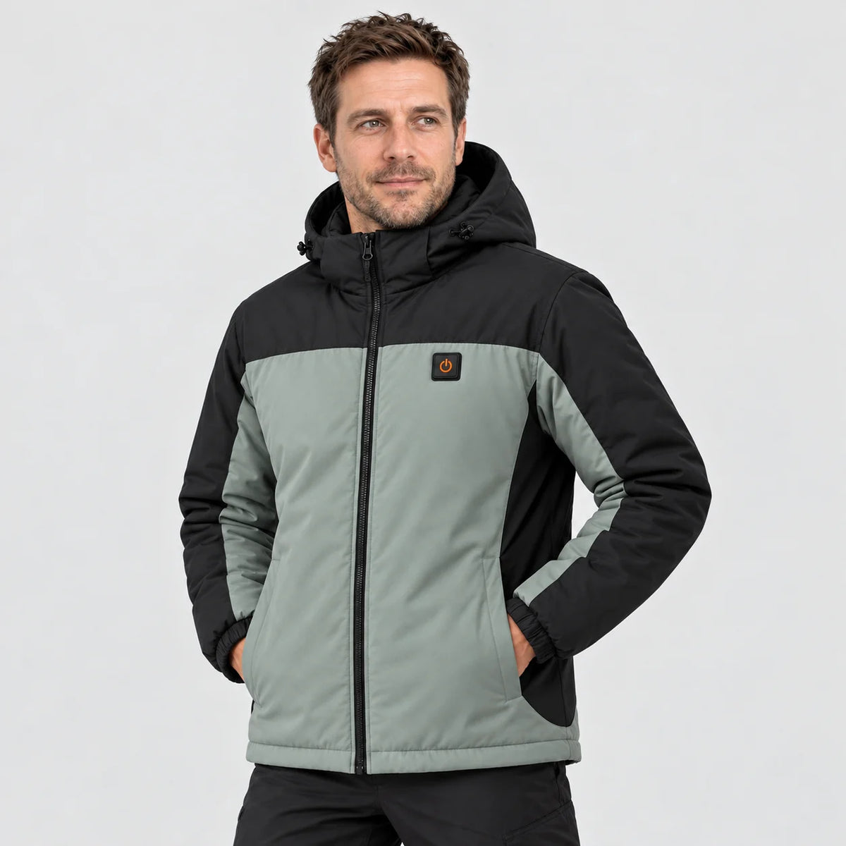 Oppvarmet parkas unisex PyreFit Schiefer, på modell, forfra