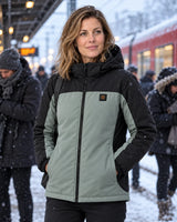 Oppvarmet parkas unisex PyreFit Schiefer en vinterdag: på perrongen