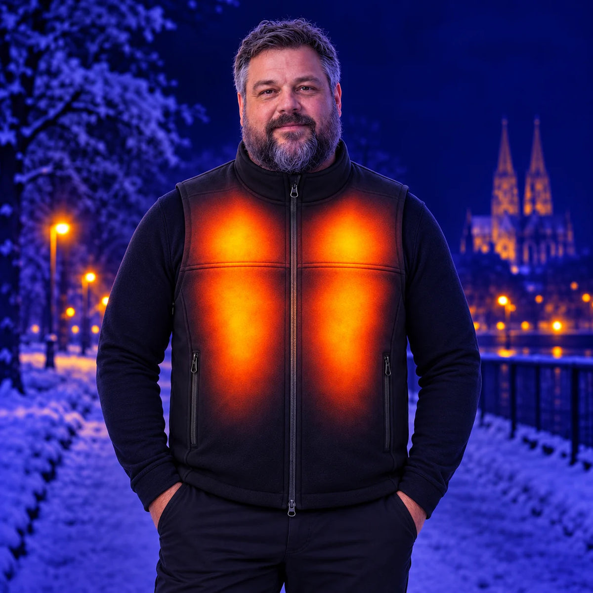 Varmevest unisex med justerbar vidde PyreFit Tarnor – varme på bryst (4 soner) og rygg (9 soner)