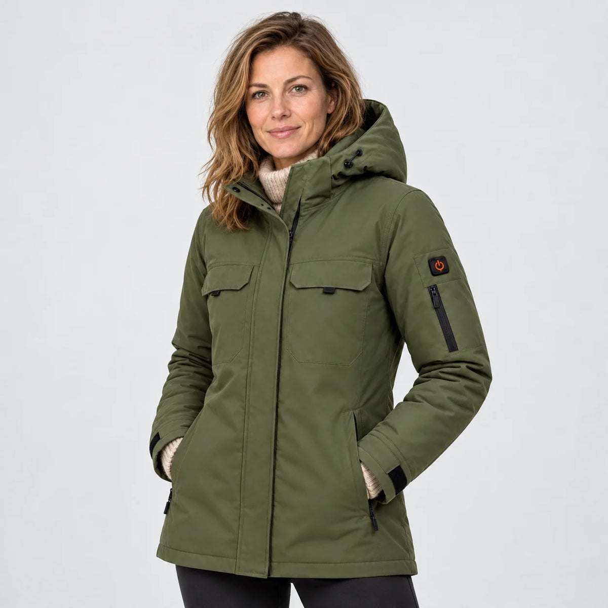 Oppvarmet parkas dame PyreFit Terrano, på modell, forfra