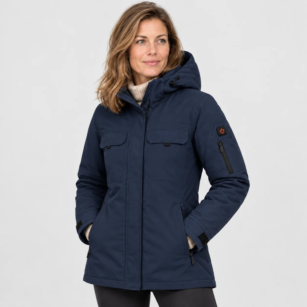 Oppvarmet parkas dame PyreFit Terrano i marineblått, forfra