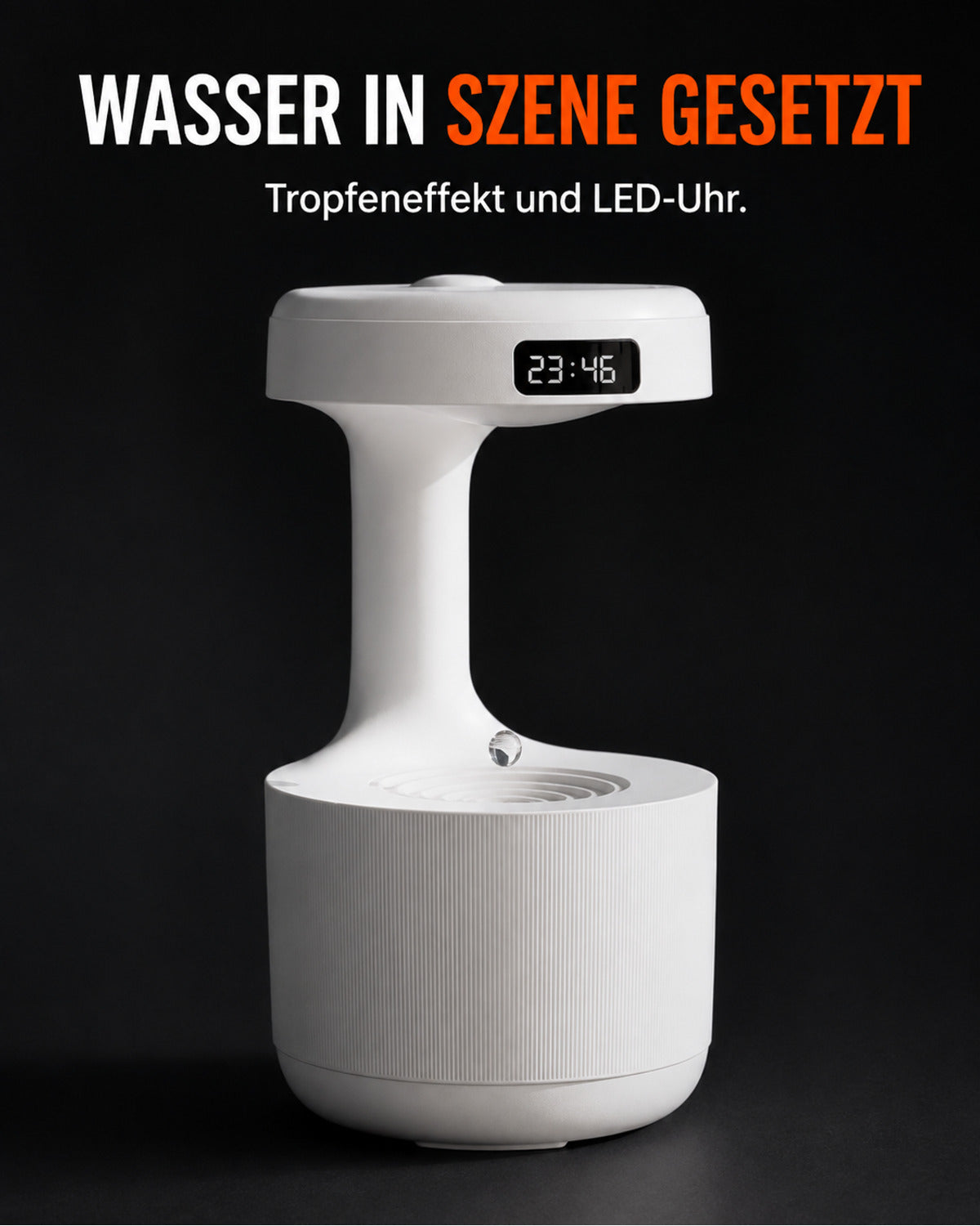 Luftfukter med dråpeeffekt og LED-klokke – produktbilde 2