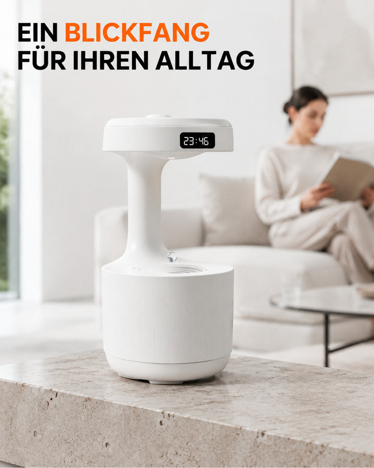 Luftfukter med dråpeeffekt og LED-klokke – produktbilde 3